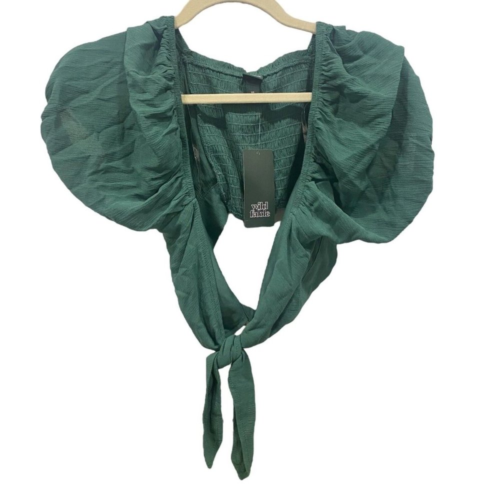 WILD FABLE Women's Crop Off-The-Shoulder Balloon Sleeve Green Top XS NEW NWT